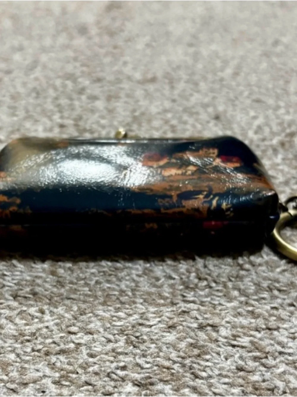 Patricia Nash Black Multi Print Leather Coin Purse Keychain
